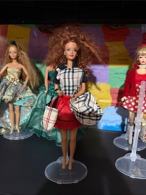 Barbie Red Skirt with Black &White Plaid Top and Matching Tote. No doll